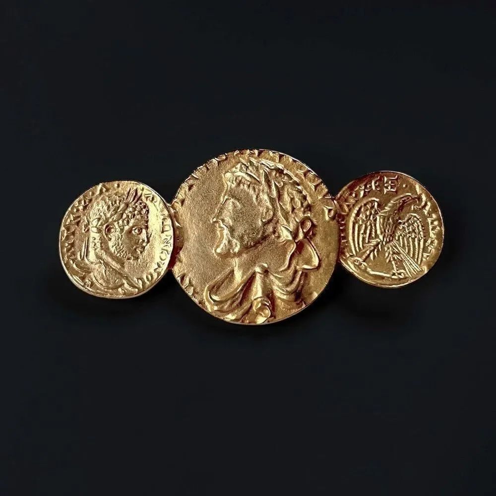 Vintage Gold Roman Coin Brooch